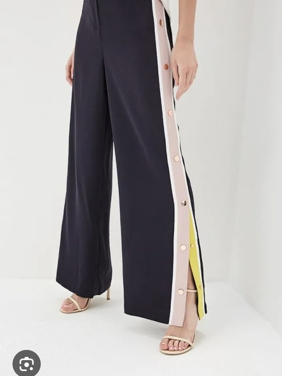 Ted Baker Pants - Ted Baker Dark Blue Wide-Leg Side-Trim Pants with Pink & Yellow Accents